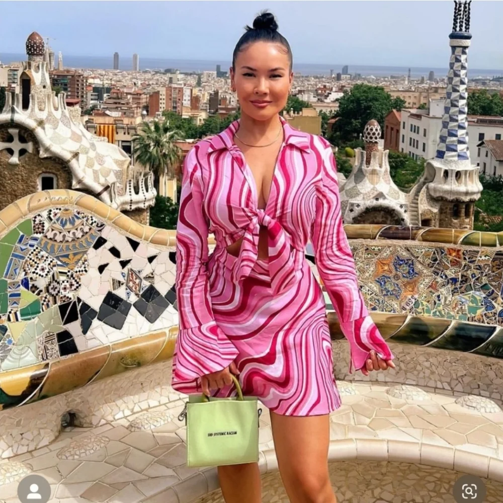 Zara Barbie Linen Blend Cut Out Psychedelic Print - Picture 7 of 11